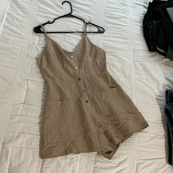 Lush Button Up Khaki Romper with Pockets - Picture 1 of 2